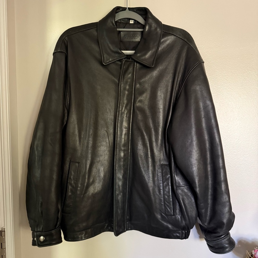 CLUB ROOM Vintage 90s Black Leather Oversized Coat Size Medium